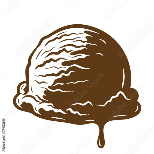Delicious chocolate ice cream scoop vector illustration with vintage art style