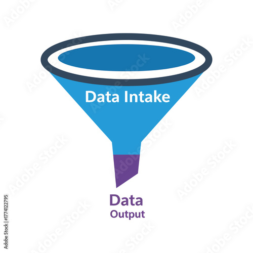 Blue funnel representing data intake and output, showcasing the process of information flow and transformation in a clear and concise manner.