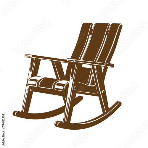Brown wooden rocking chair vintage art isolated on a white background for relaxation