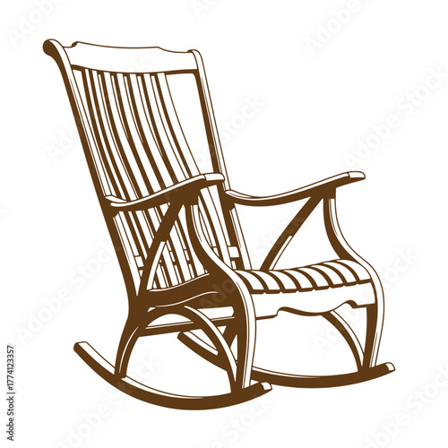 Detailed vector illustration of a classic wooden rocking chair in vintage art style