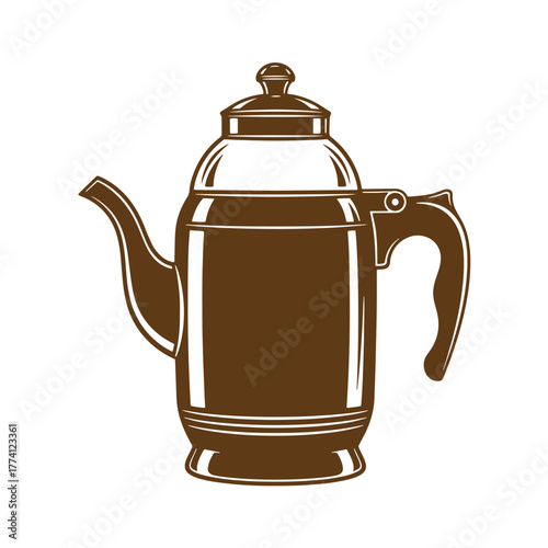 Detailed vintage art illustration of a brown coffee pot on isolated white background