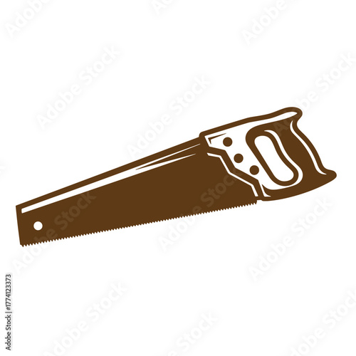 Classic vintage art hand saw illustration in brown color for carpentry and woodworking projects