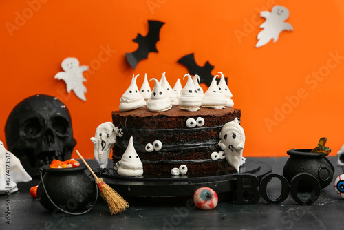 Tasty cake with ghosts, eye...