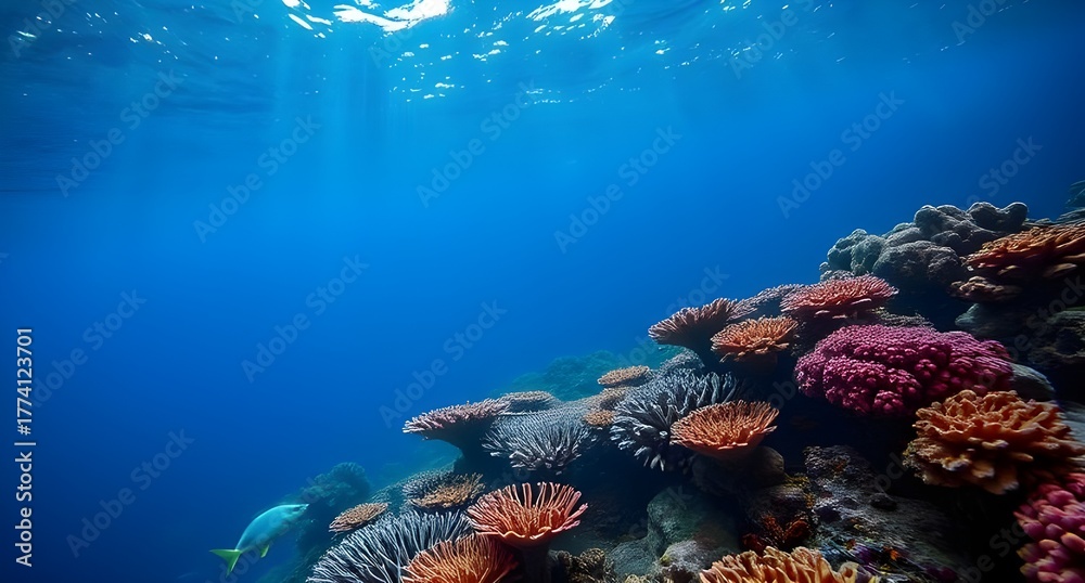 Fototapeta premium beautiful coral reefs in the blue sea, under water view 