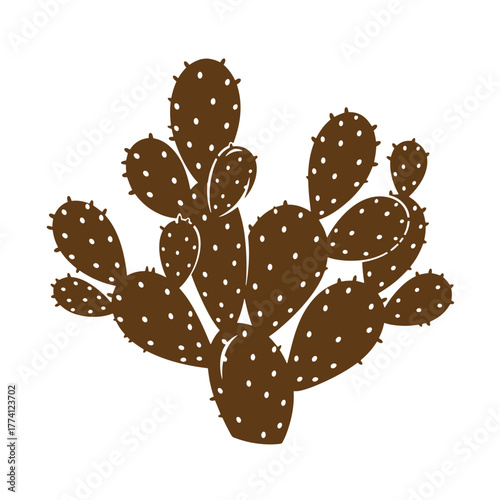Simple brown cactus plant illustration with white dots suitable for vintage art design