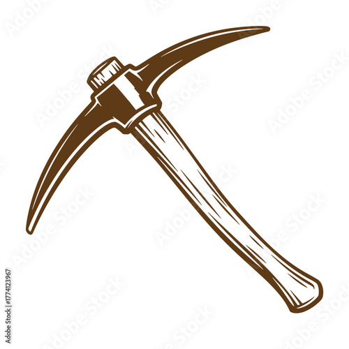 Detailed vintage art illustration of a pickaxe against a clean white background