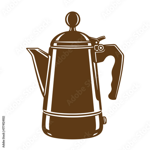 Vector illustration of a classic brown coffee pot design with a vintage art style