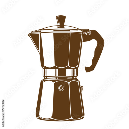 Vector illustration of a vintage art brown italian moka pot isolated on white background