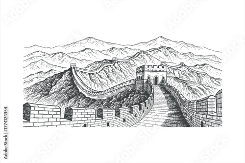 Great Wall of China Landscape Illustration