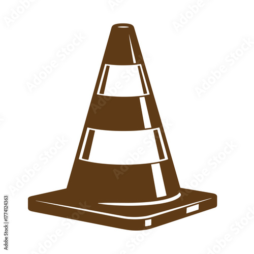 Simple brown vintage art illustration of a classic road construction traffic cone