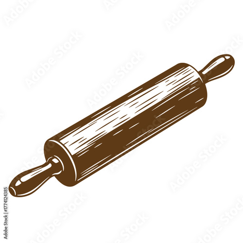 Vintage art illustration of a wooden rolling pin perfect for culinary baking and pastry preparation