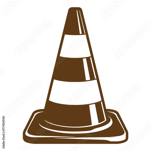 Simple vector illustration of an isolated brown and white traffic cone suitable for various designs