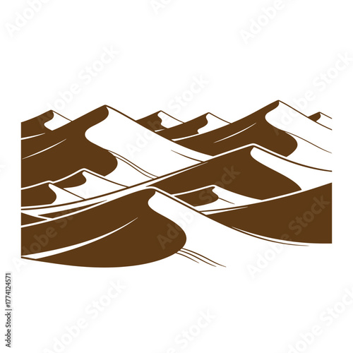 Stylized vector illustration of desert sand dunes created in vintage art style