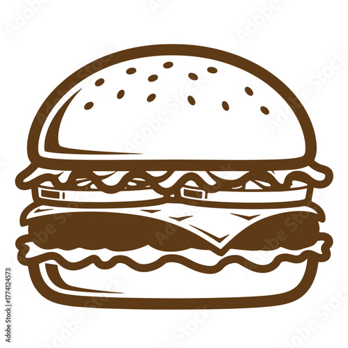 Vintage art illustration of a classic double cheeseburger isolated on white background