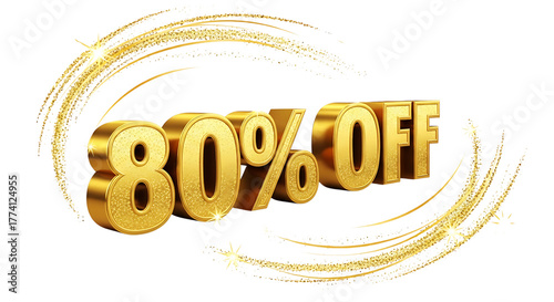 Golden eighty percent off with sparkling golden trails on a black background for sales promotion on transparent background