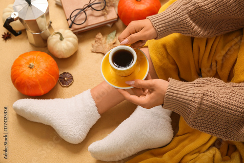 Female legs in warm socks w...
