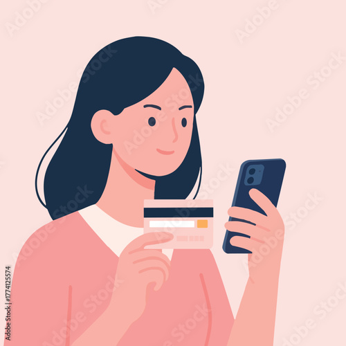 A woman paying with a credit card from her cell phone