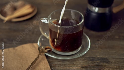 Creamy Coffee Pour in Glass Mug