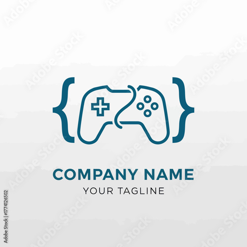 Gaming Controller with Code Brackets Logo Design.