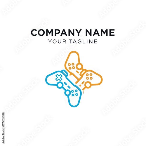 Creative gaming logo featuring interconnected controllers for entertainment.