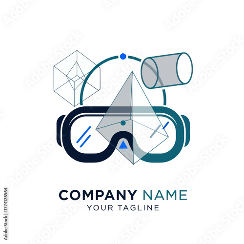 Virtual Reality Goggles with Geometric Shapes and Technology Elements.