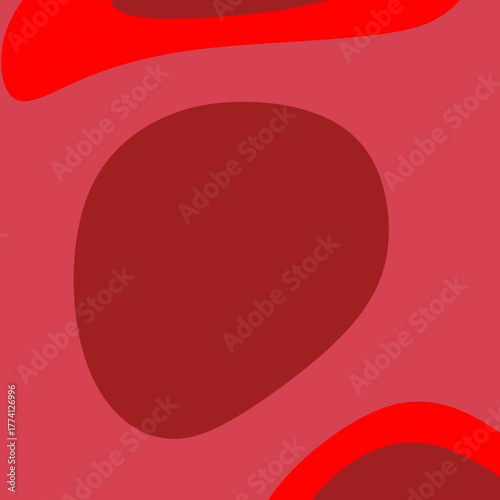 Abstract organic shapes creating a red monochromatic background with fluid designs