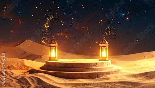 Desert oasis with mystical lights