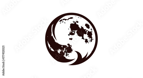 Abstract illustration of a black and white moon symbol on a white background