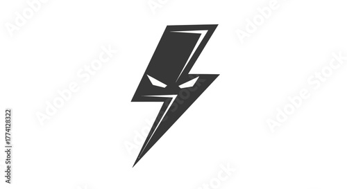 Abstract illustration of a black lightning bolt with intimidating eyes design
