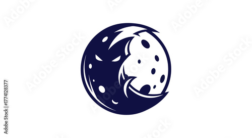 Abstract moon design with dark and light elements on white background
