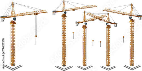 Tower Cranes in a Construction Site Equipment, Engineering, and Urban Development