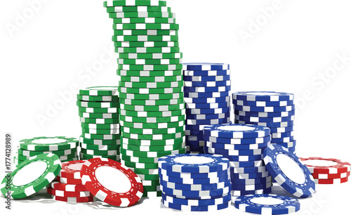 Poker Chip Stacks A Colorful Display of Casino Gaming and Gambling Wealth