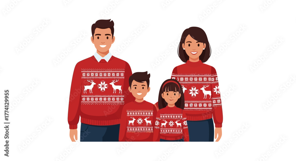 Obraz premium Festive Family Christmas Sweaters Portrait for Holiday Greetings