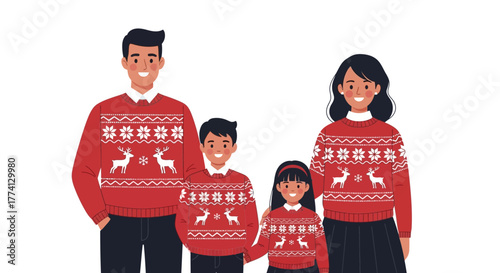 Foto Family portrait in matching Christmas sweaters, celebrating festive season and t