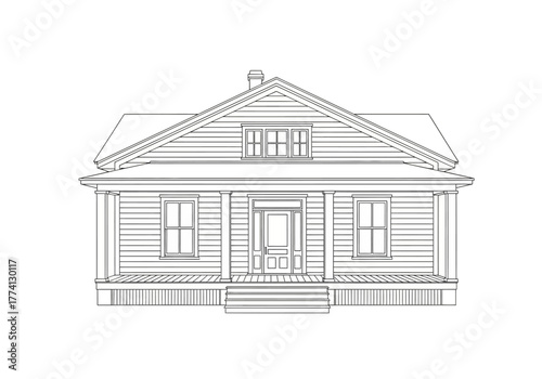 Simple Architectural Drawing of a Classic Single-Story House with Porch
