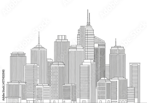Urban Sprawl A Line Art Depiction of a Modern City Skyline