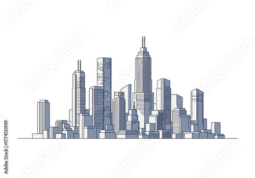 Cityscape Illustration of a Modern Urban Skyline with Skyscrapers and Contemporary Architecture