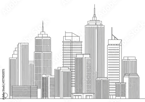 Cityscape Line Art Urban Skyline Illustration with Modern Buildings