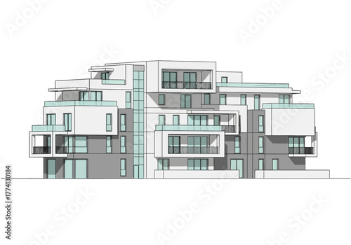 Elevated Living Modern Multi-Story Building Design with Balconies and Windows