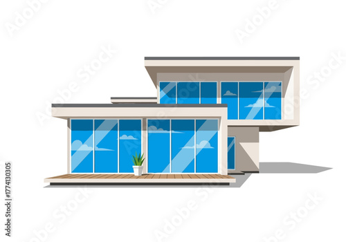 Sleek Modern House Illustration with Clean Lines and Architectural Style