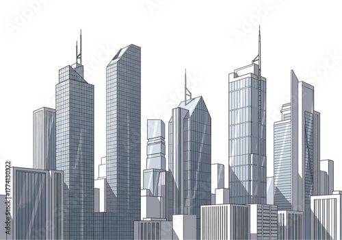 Urban Skyline Modern Cityscape Illustration with Sleek Skyscrapers