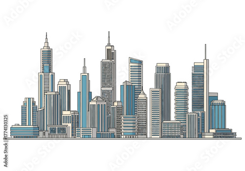 Architectural Skyline A Modern Cityscape Illustration with Sleek Skyscrapers and Urban Design Elements