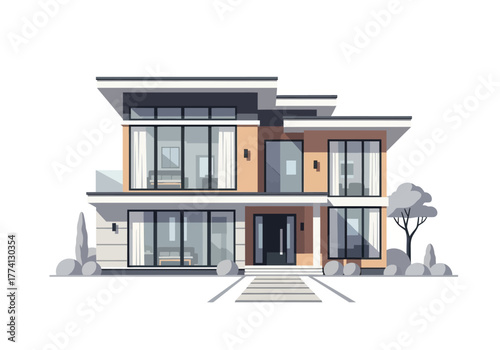 Contemporary Two-Story Home Illustration with Clean Lines