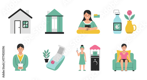 Collection of Cozy Home Life Illustrations and Lifestyle Concepts