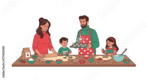 Family Baking Cookies Together for Festive Fun and Holiday Traditions