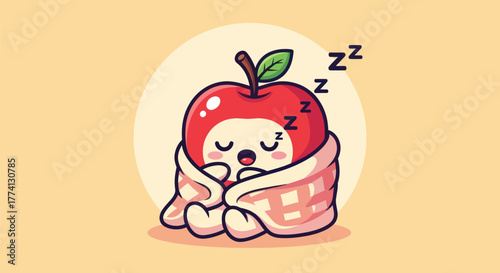 Cartoon apple sleeping cozy in blanket illustration isolated