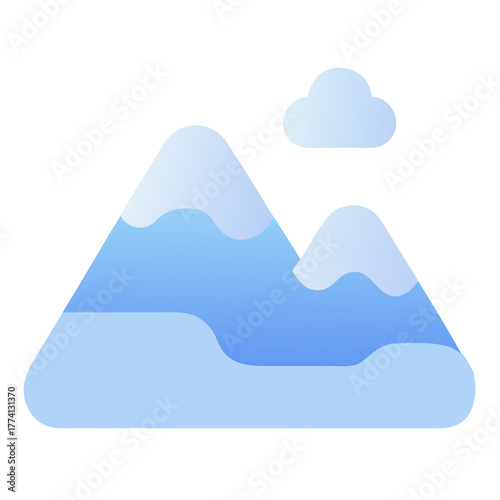 A serene illustration showcases two snowcapped mountains under a soft blue sky, complemented by a gentle cloud, , creating a peaceful and minimalist landscape scene