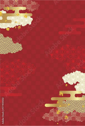 和柄　年賀状　金　背景	