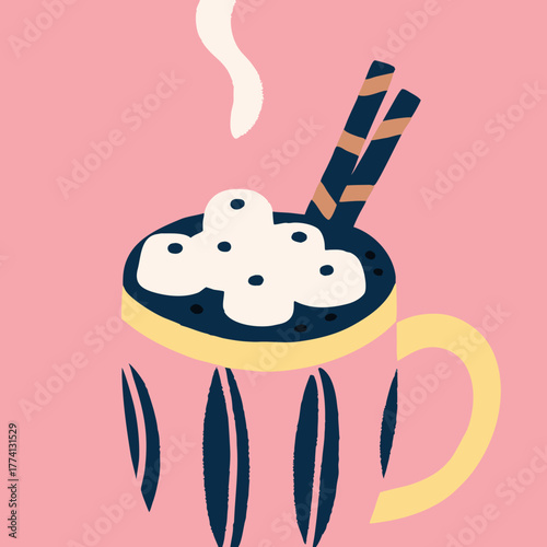 Cozy hot chocolate with marshmallows and chocolate sticks, a delightful winter treat to warm your soul and bring comfort on chilly days, perfect for relaxation