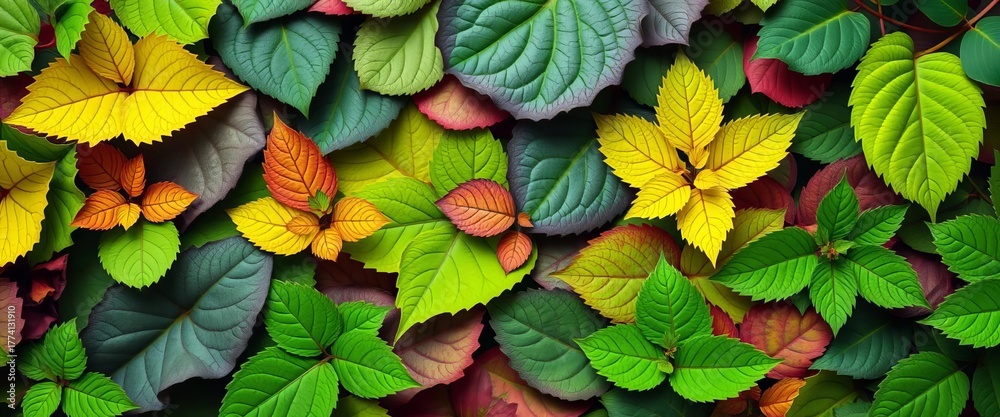 custom made wallpaper toronto digitalVibrant green leaves arranged in an overlapping collage, showcasing diverse textures and shapes, assembled, jungle